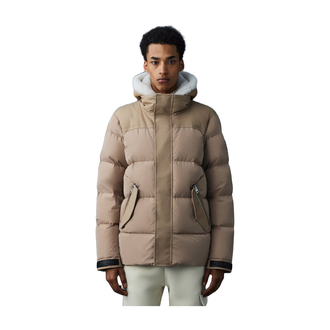 RILEY CLASSIC DOWN JACKET WITH REMOVABLE SHEARLING BIB CAMEL/LIGHT BROWN