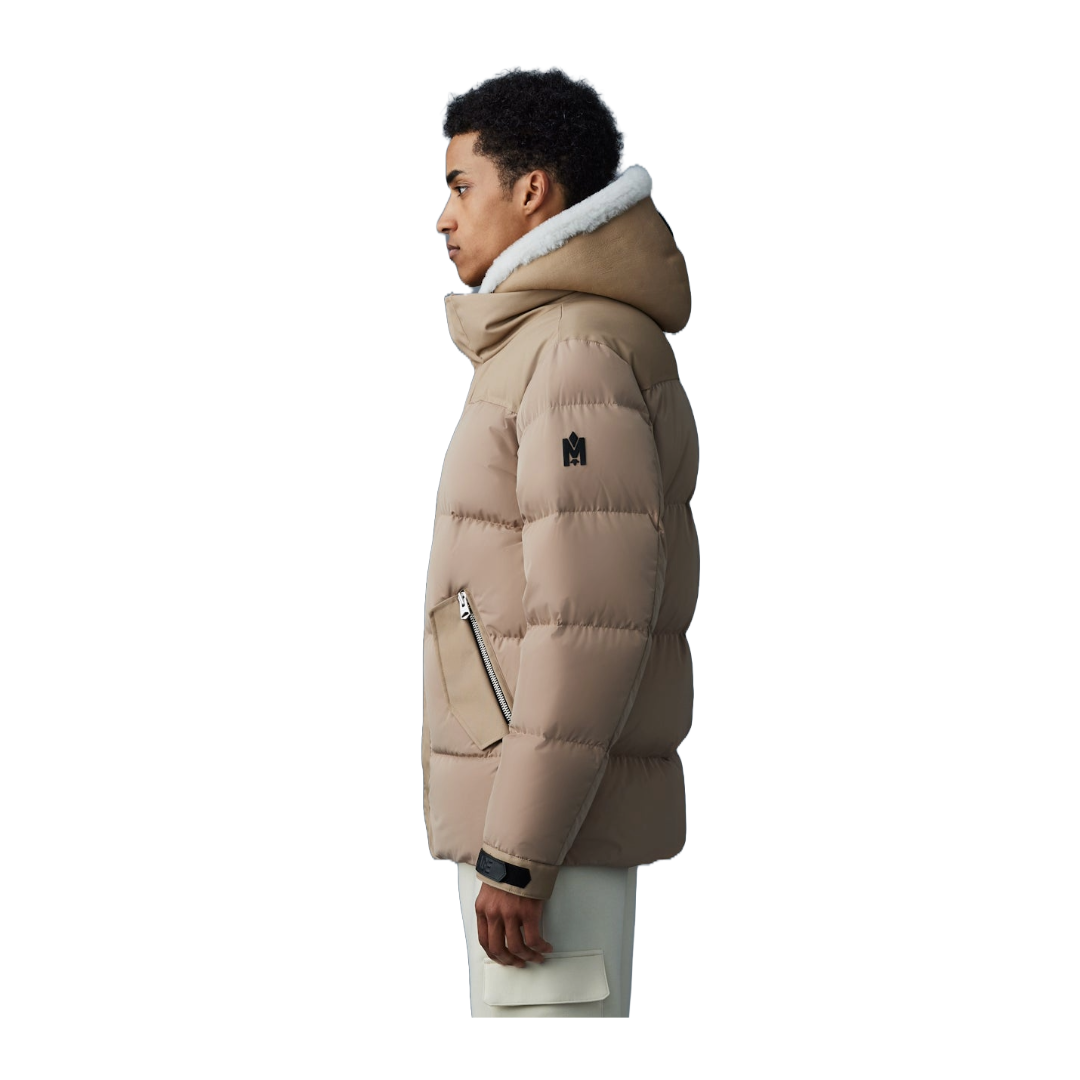 RILEY CLASSIC DOWN JACKET WITH REMOVABLE SHEARLING BIB CAMEL/LIGHT BROWN