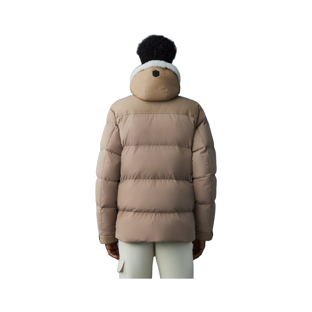 RILEY CLASSIC DOWN JACKET WITH REMOVABLE SHEARLING BIB CAMEL/LIGHT BROWN