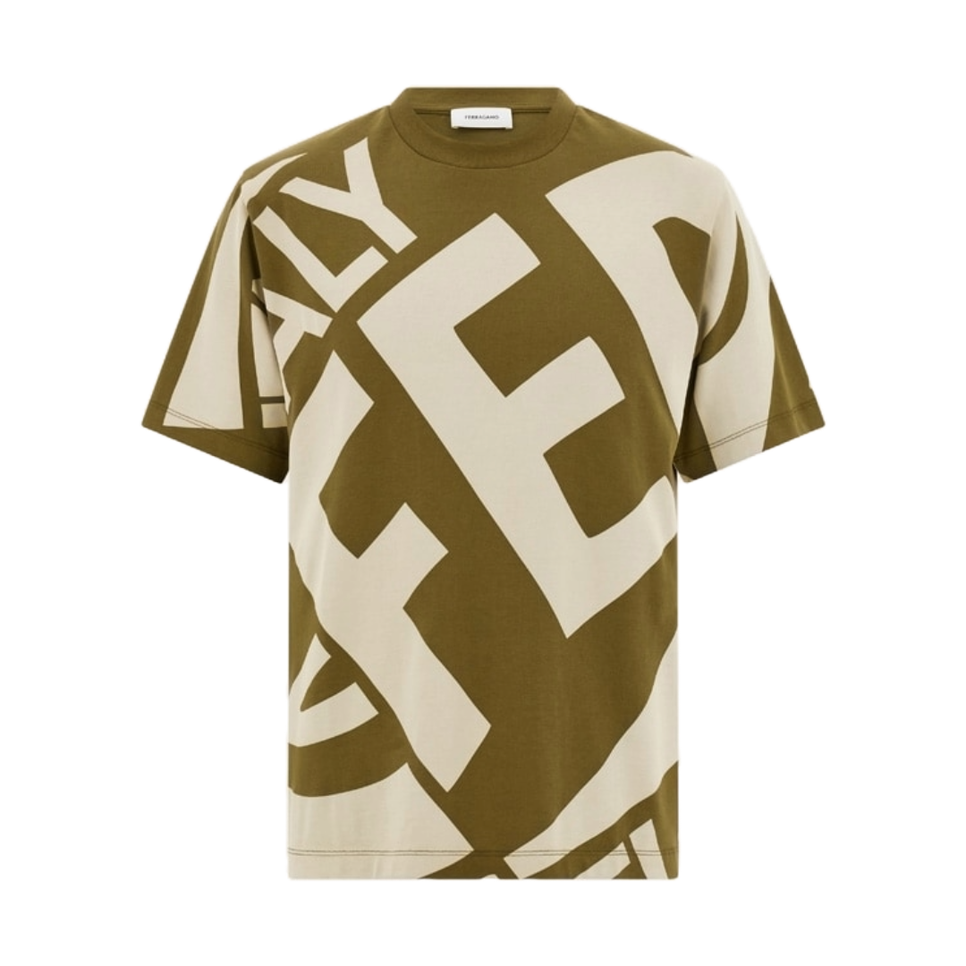 GRAPHIC PRINT T-SHIRT OLIVE GREEN/STONE