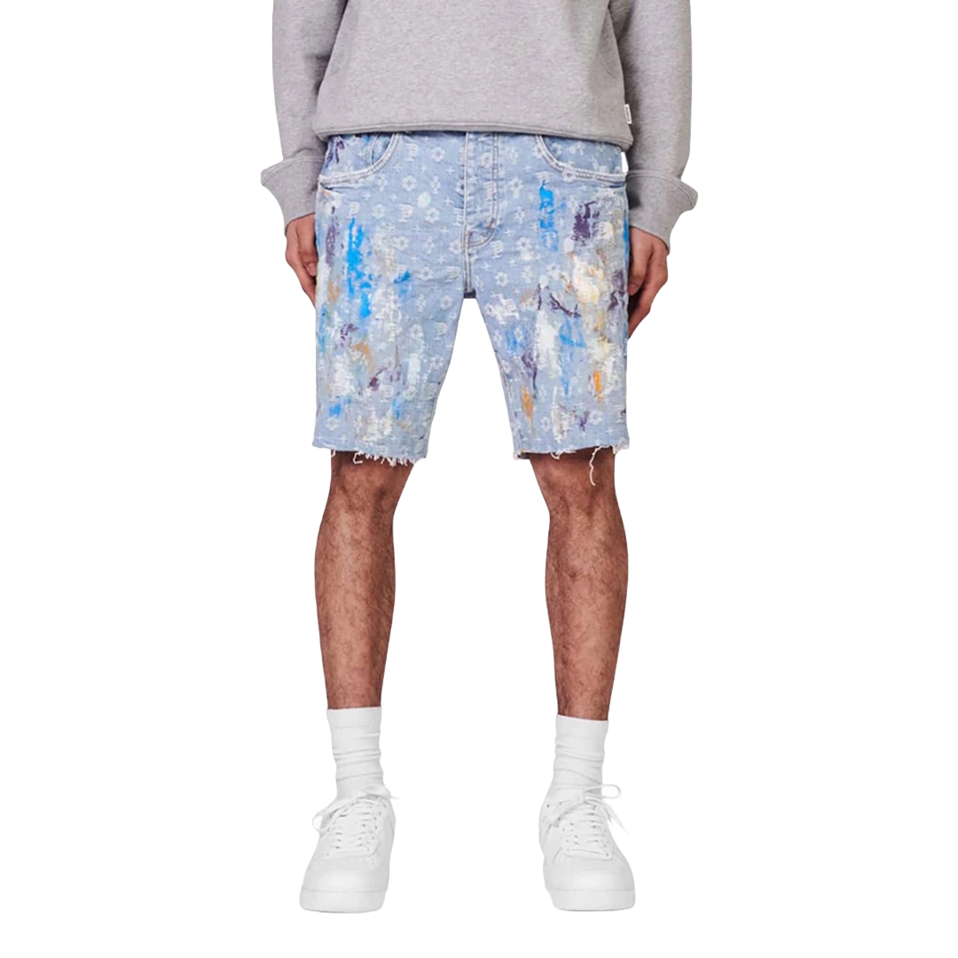 PURPLE BRAND P020 PAINT OVER BLEACH JACQUARD MONOGRAM SHORTS