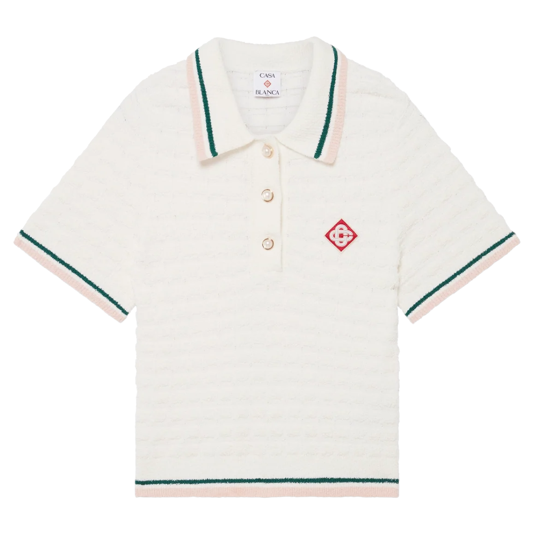 CASABLANCA COTTON BOUCLE POLO SHIRT WHITE
