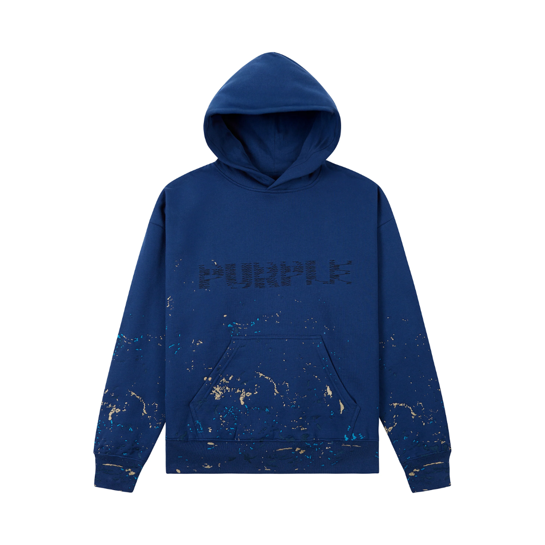 SEQUIN SPLATTER PAINT HOODIE IN BLUE