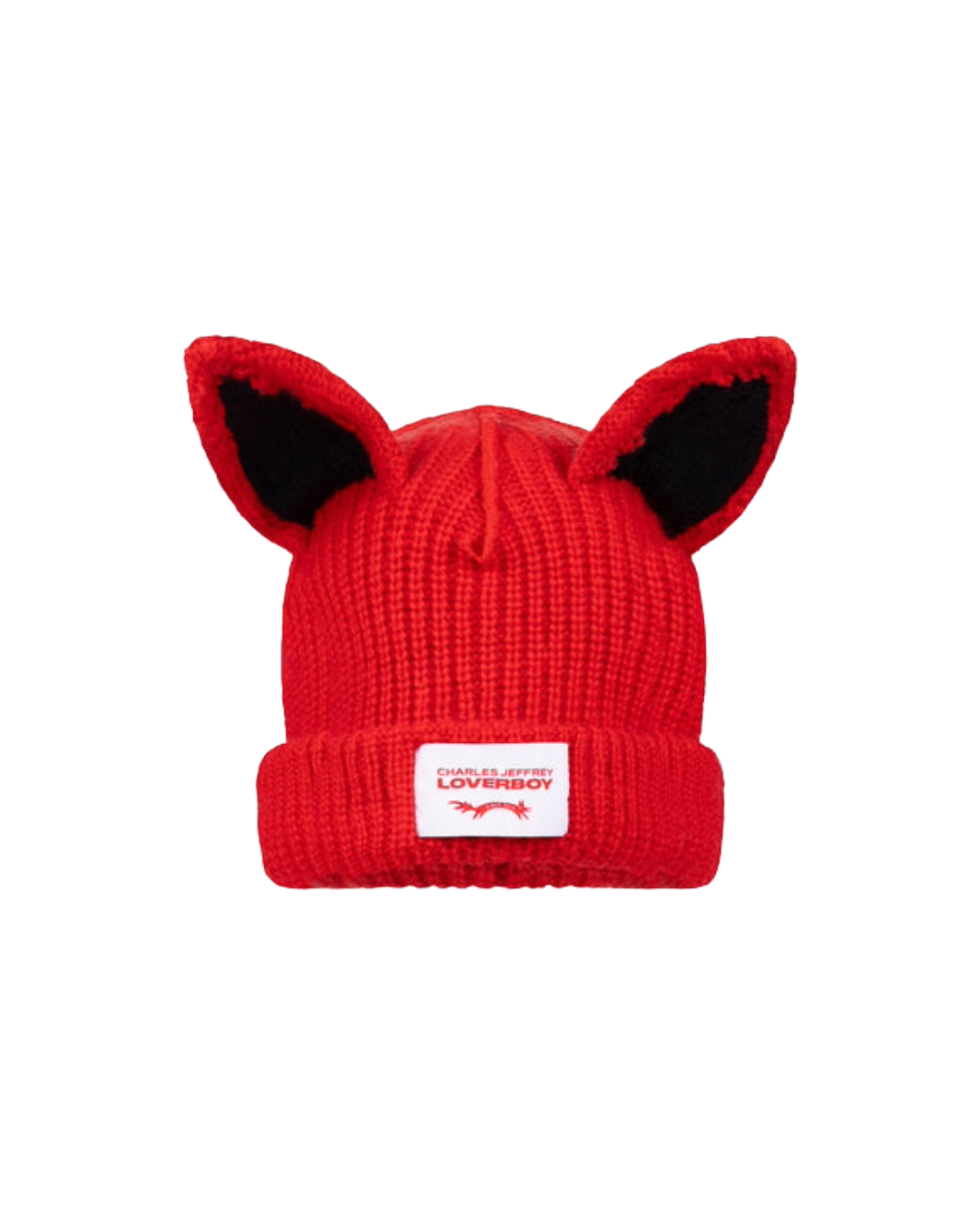 ARTISANAL SUPERSIZED FOX BEANIE IN RED BLACK