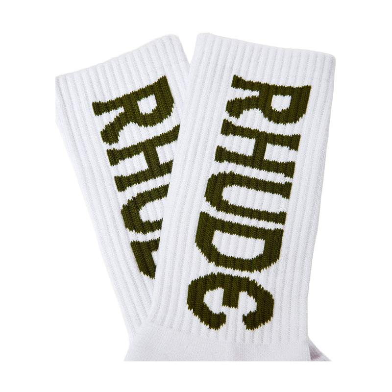 RHUDE VERTICLE LOGO SOCK WHITE/OLIVE