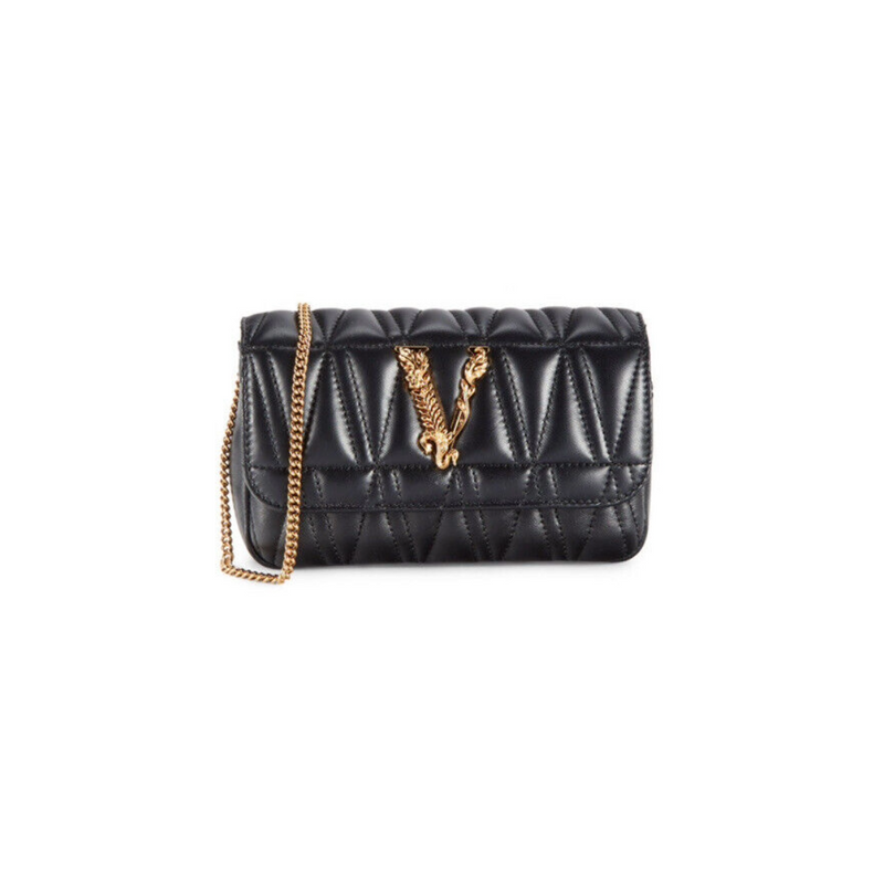 VERSACE VIRTUS QUILTED NAPPA LEATHER MINI BAG BLACK-GOLD