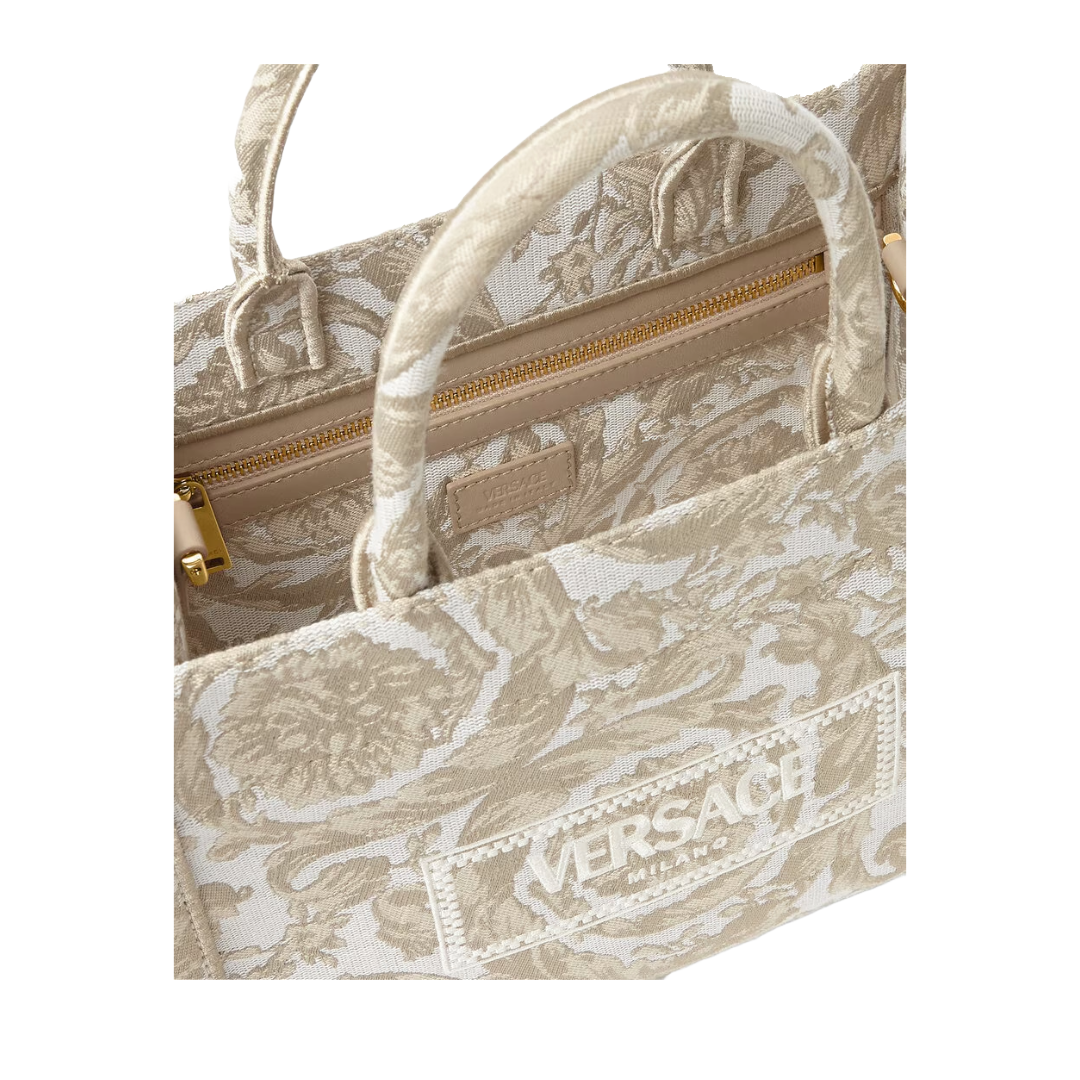 VERSACE BAROCCO ATHENA SMALL TOTE BAG BEIGE PRINT