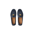 VERSACE LA MEDUSA STUDDED GRECA VELVET DRIVER SUEDE SHOES  NAVY