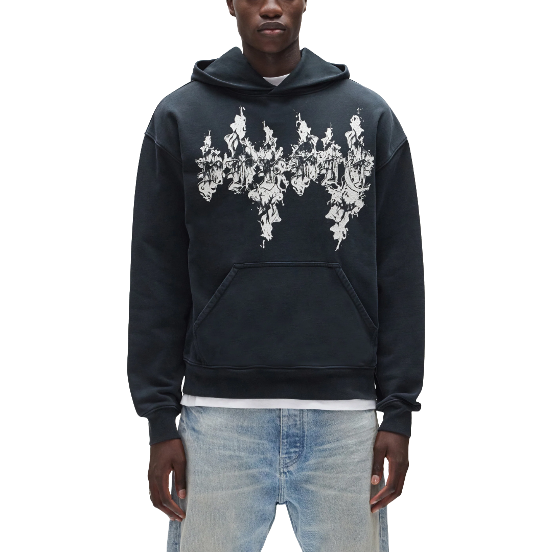 GOTHIC FLAMES HOODIE IN BLACK
