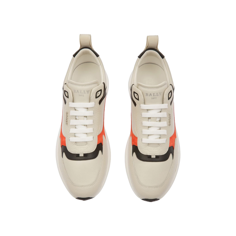 DAVE LEATHER & FABRIC DUSTY WHITE ORANGE LOW TOP SNEAKERS