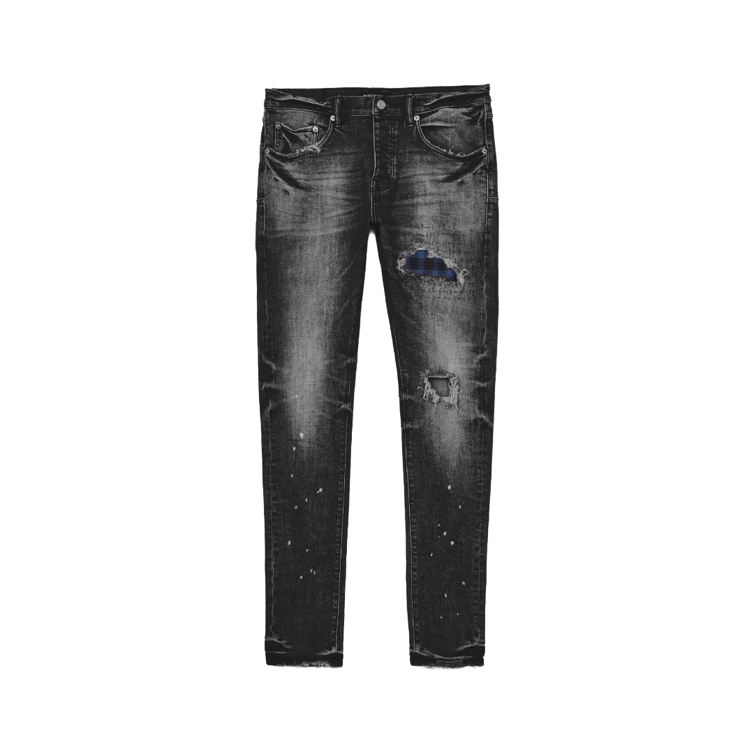 CYANINE JEANS WITH PLAID PATCH