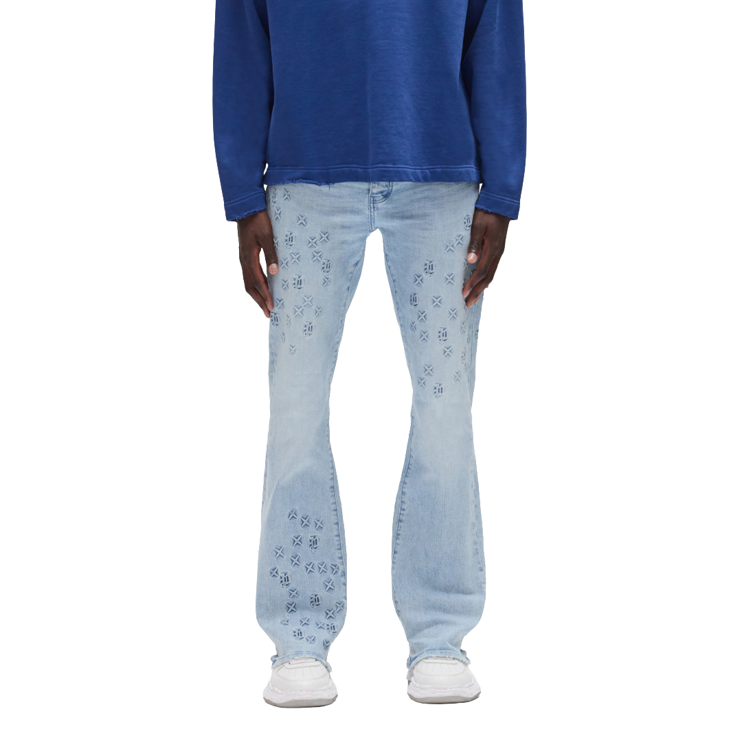 P004 MONOGRAM EMBOSSED JEANS BLUE