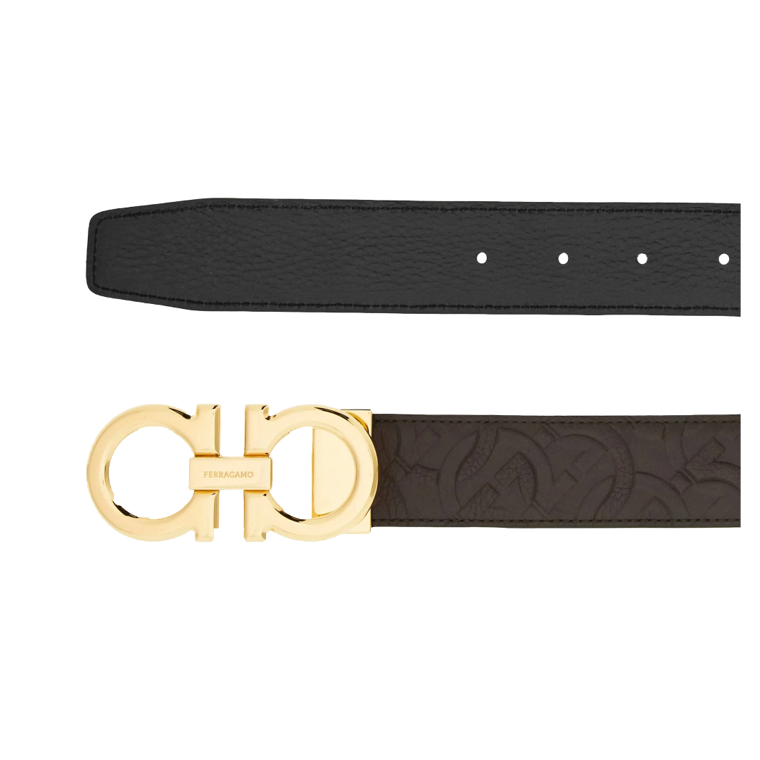 FERRAGAMO GANCINI REVERSIBLE AND ADJUSTABLE BELT DARK BROWN/BLACK