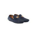 VERSACE LA MEDUSA STUDDED GRECA VELVET DRIVER SUEDE SHOES  NAVY