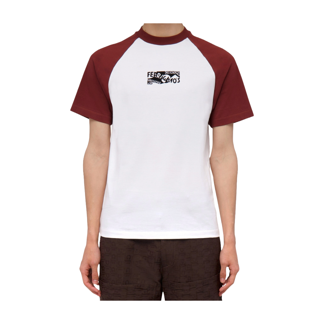 FLOCKED PRINT T-SHIRT WHITE/BURGUNDY