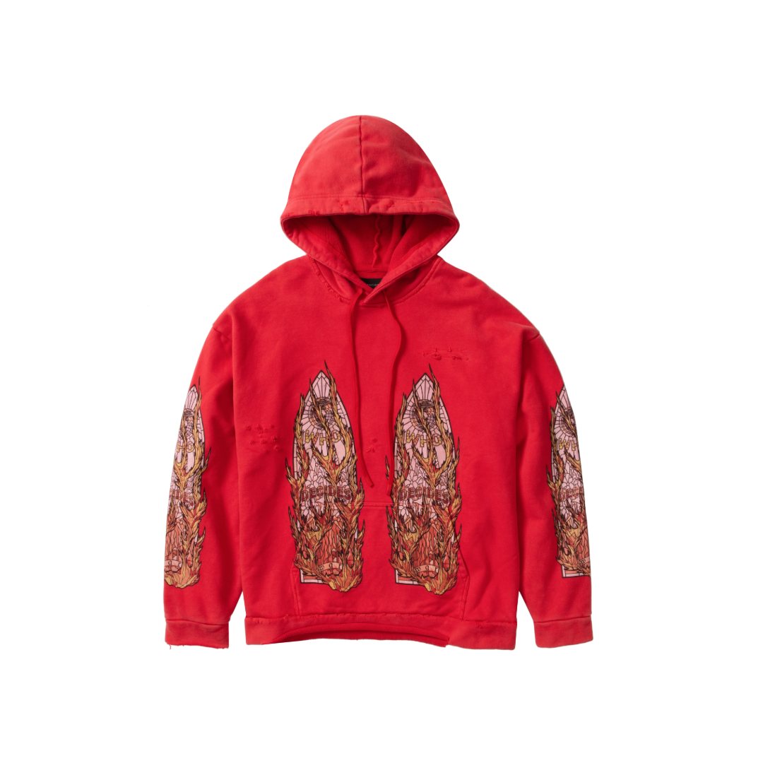 FLAME GLASS HOODED PULLOVER RED