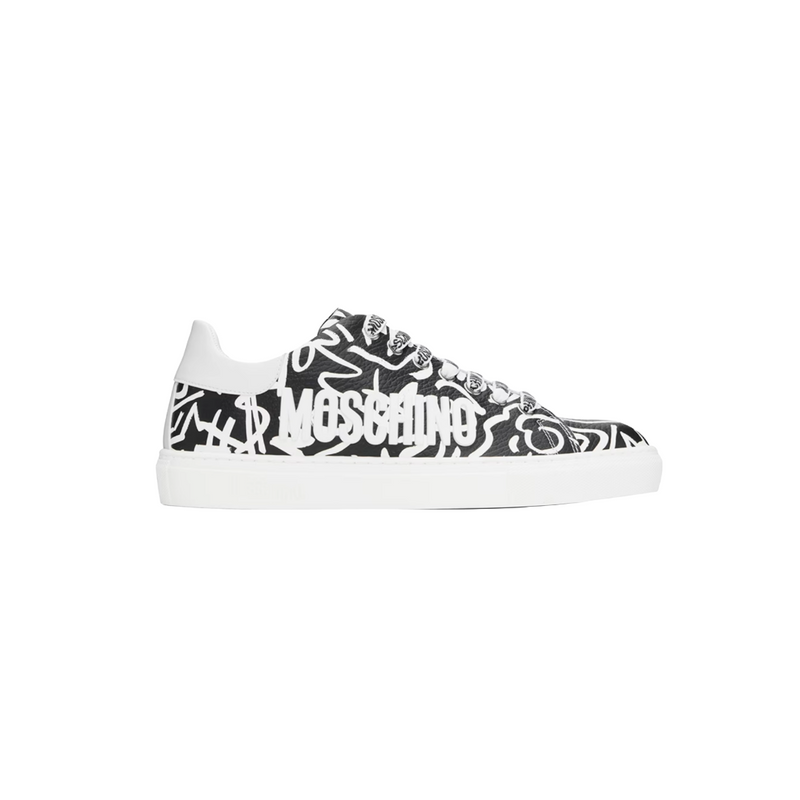 MOSCHINO ALL OVER LOGO LEATHER SNEAKERS