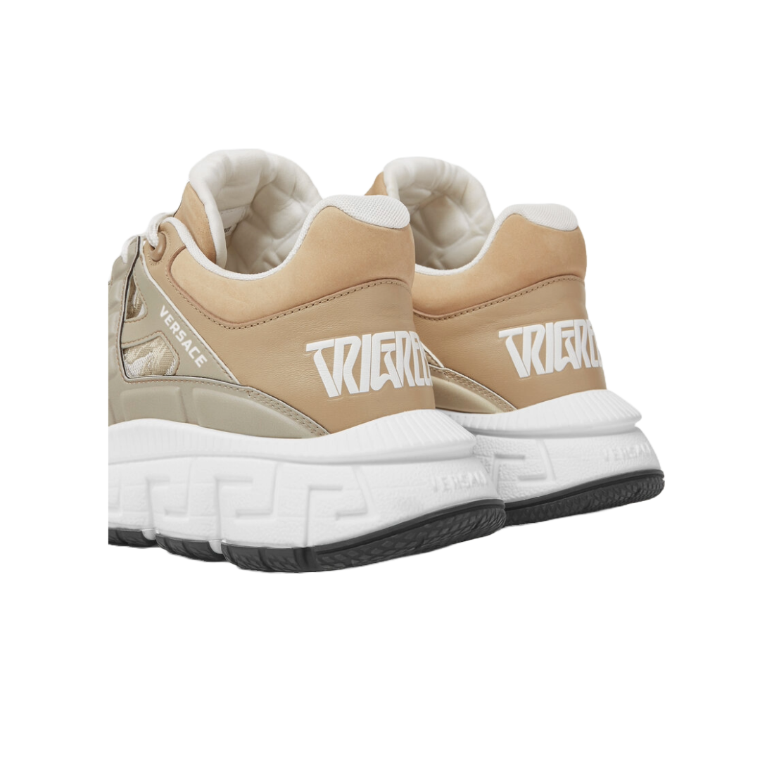 VERSACE BAROCCO JACQUARD TRIGRECA SNEAKERS BEIGE