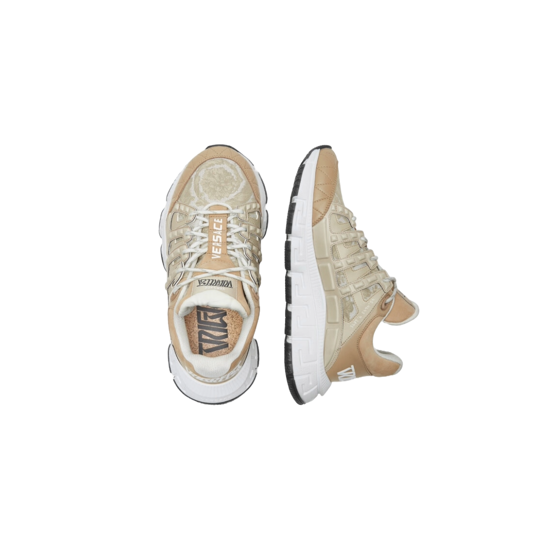 VERSACE BAROCCO JACQUARD TRIGRECA SNEAKERS BEIGE