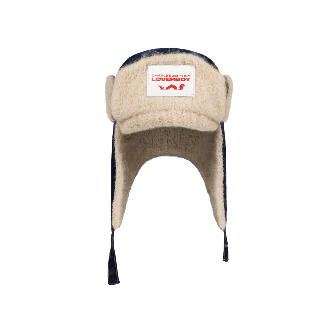 TRAPPER HAT WITH KNIT PATCH