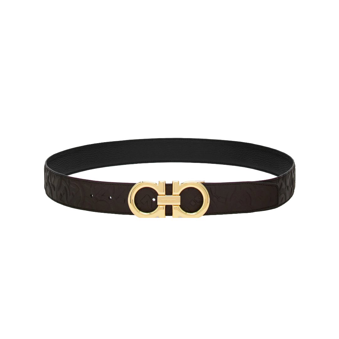 FERRAGAMO GANCINI REVERSIBLE AND ADJUSTABLE BELT DARK BROWN/BLACK