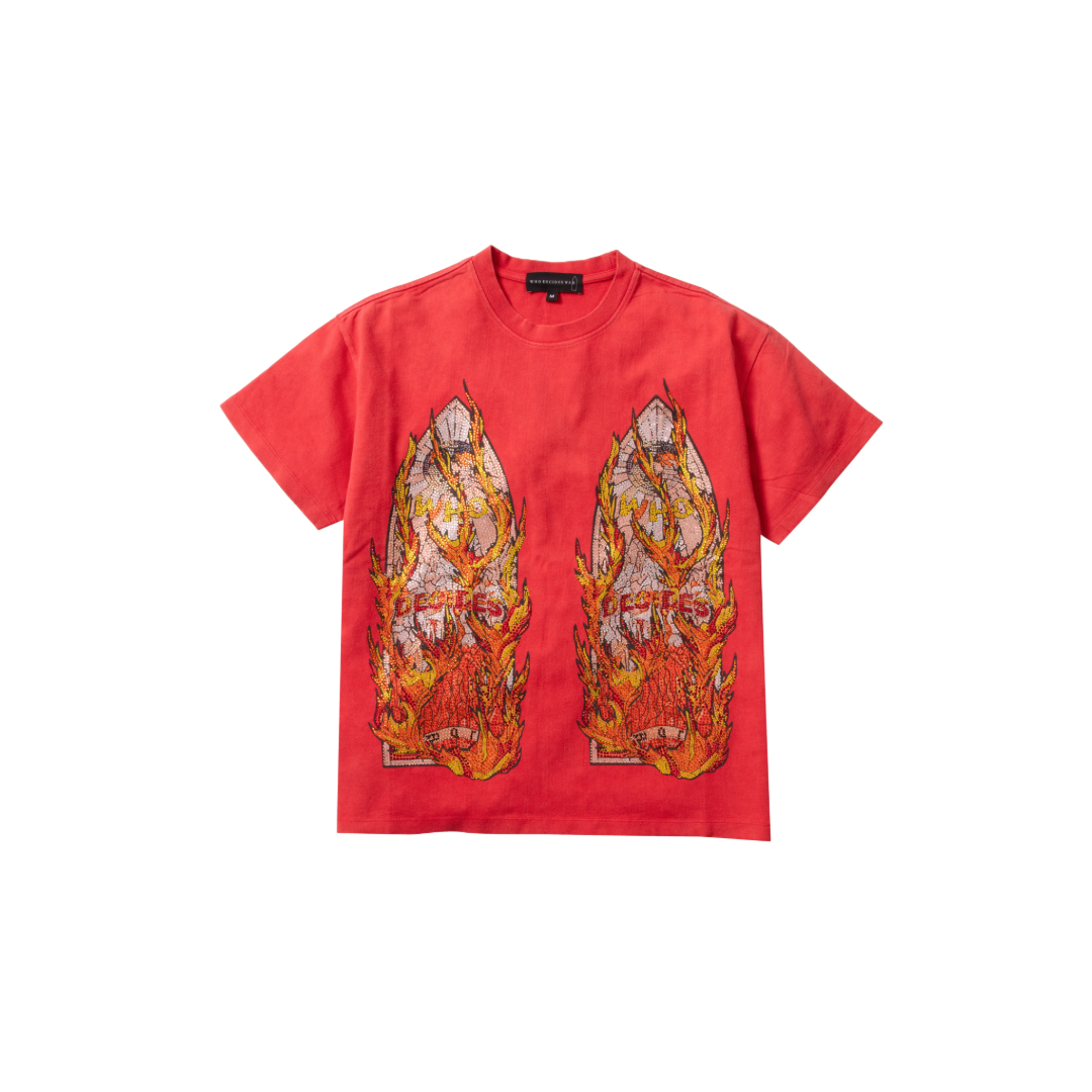RHINESTONE FLAME GLASS JERSEY RED