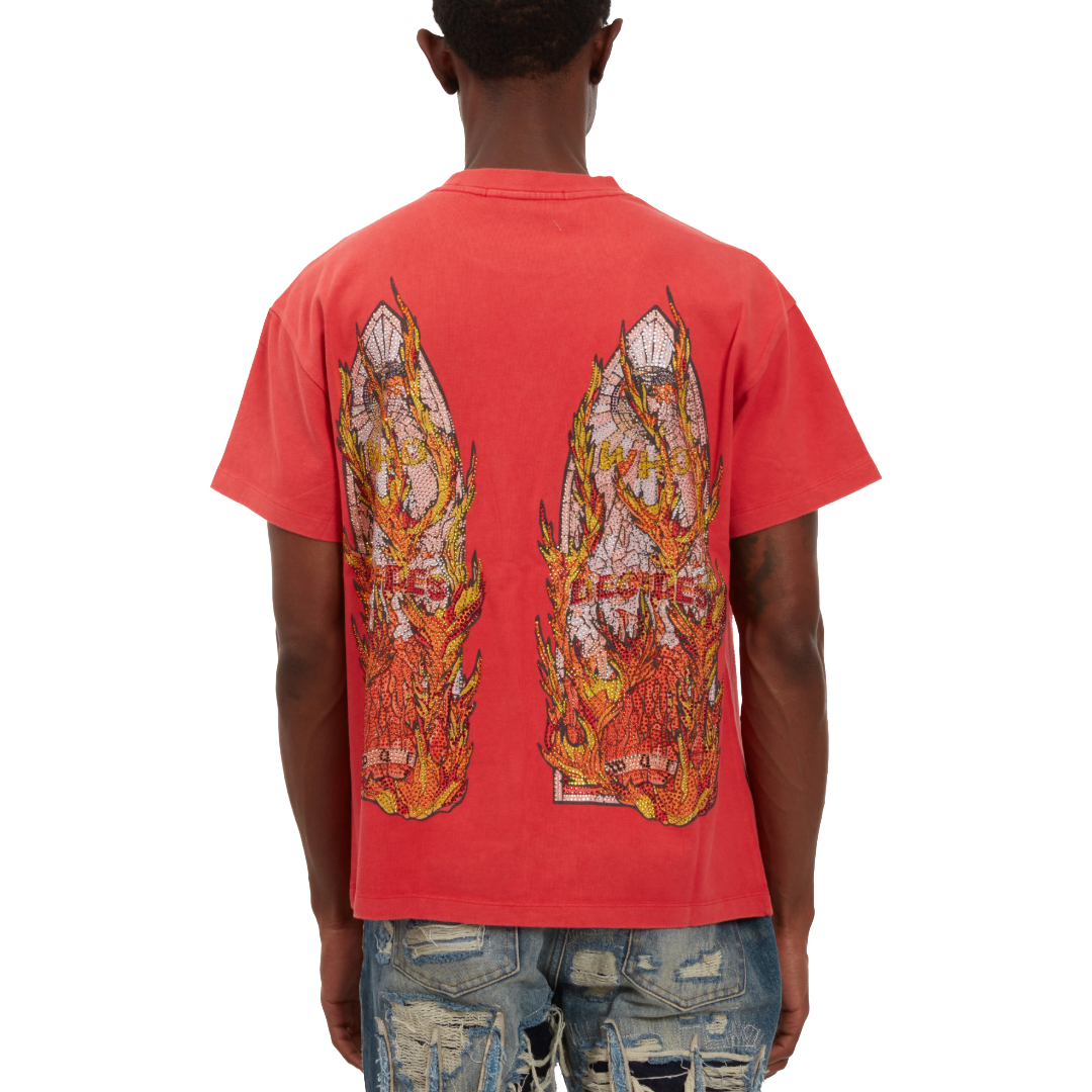 RHINESTONE FLAME GLASS JERSEY RED