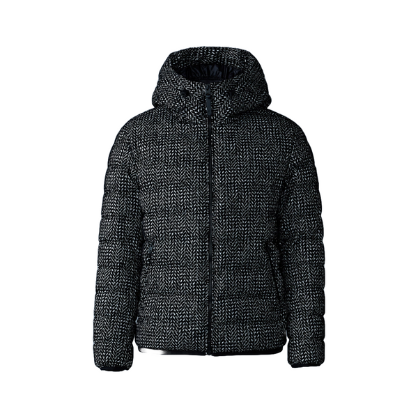 JACK-FLP, FLOCKED LIGHT DOWN JACKET WITH HOOD BLACK/WHITE