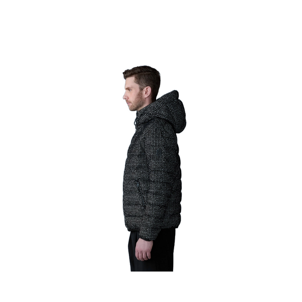 JACK-FLP, FLOCKED LIGHT DOWN JACKET WITH HOOD BLACK/WHITE