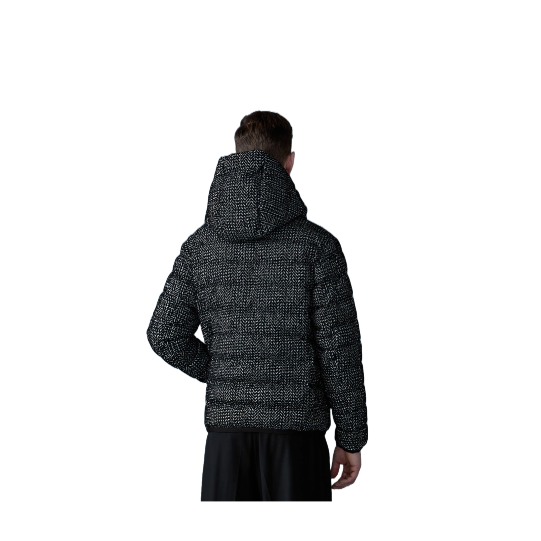 JACK-FLP, FLOCKED LIGHT DOWN JACKET WITH HOOD BLACK/WHITE