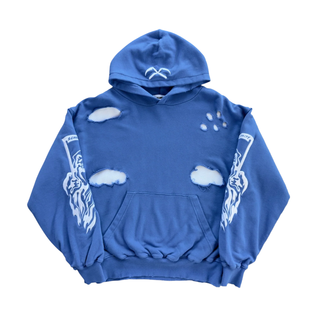 SERENITY REAPER DISTRESSED THERMAL LINED HOODIE BLUE