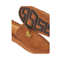VERSACE STUDDED GRECA LA MEDUSA SUEDE DRIVER SHOES TOFFEE