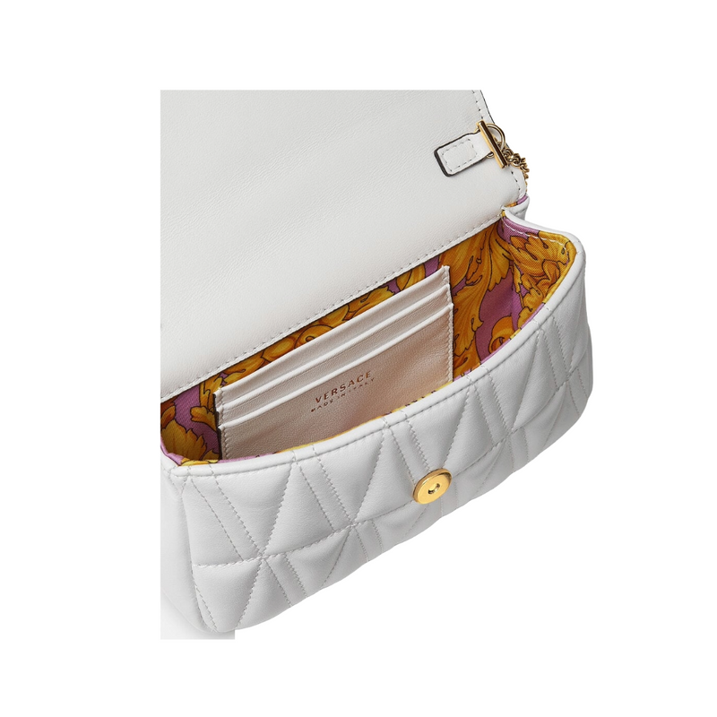 VERSACE VIRTUS QUILTED NAPPA MINI BAG WHITE/GOLD