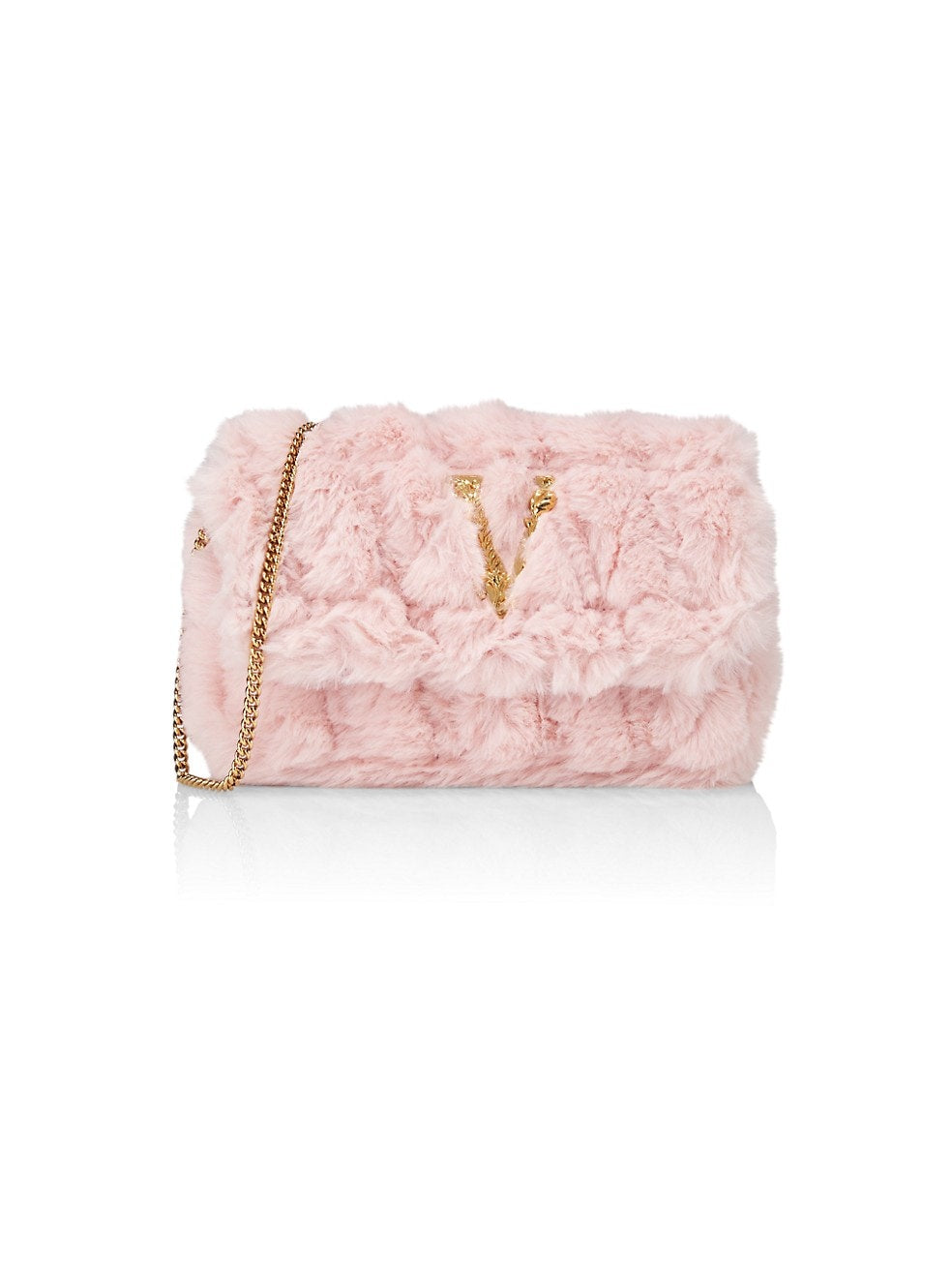 VERSACE MINI VIRTUS FAUX FUR SHOULDER BAG PINK