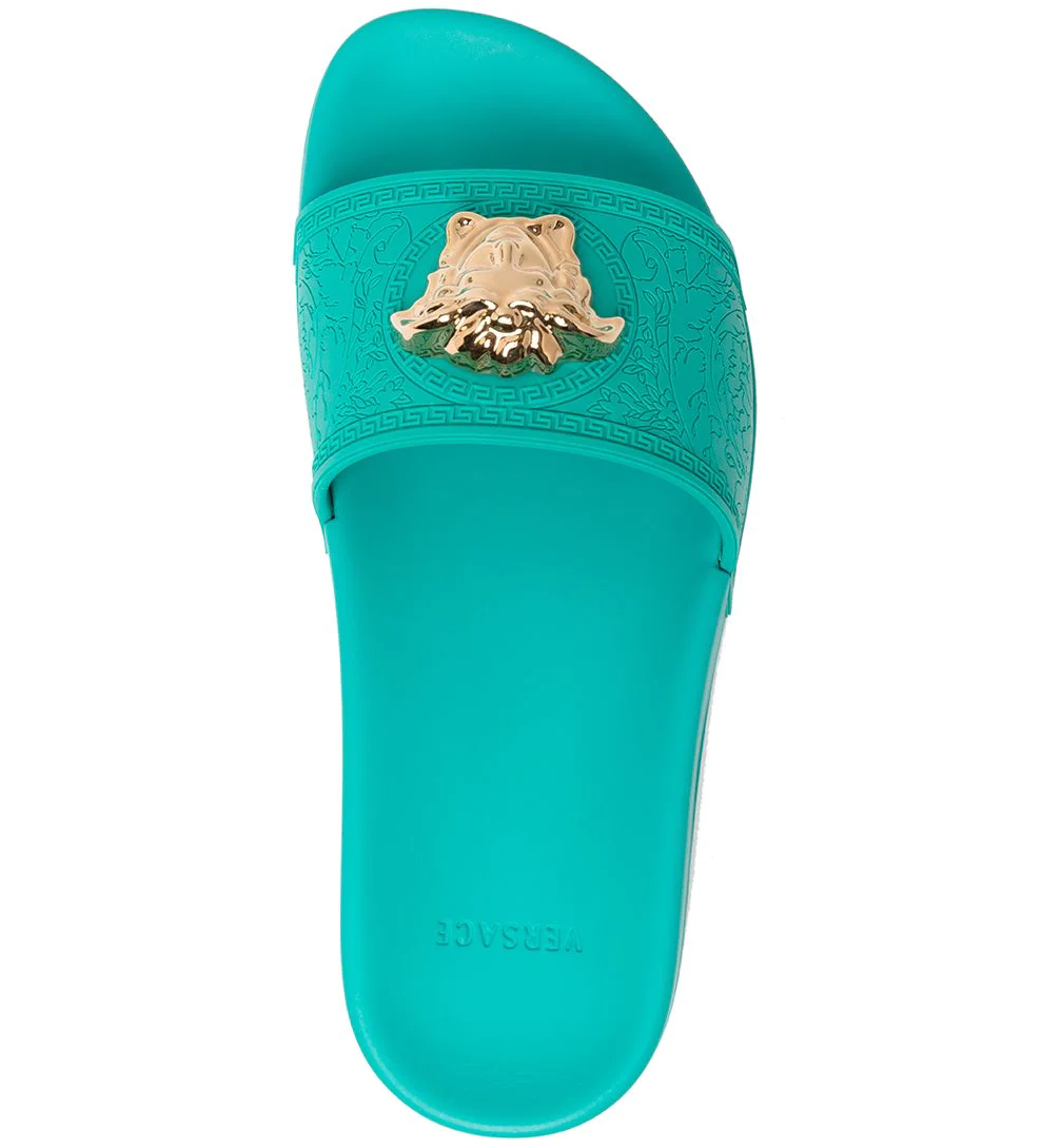 VERSACE PALAZZO POOL SLIDES | TURQUOISE