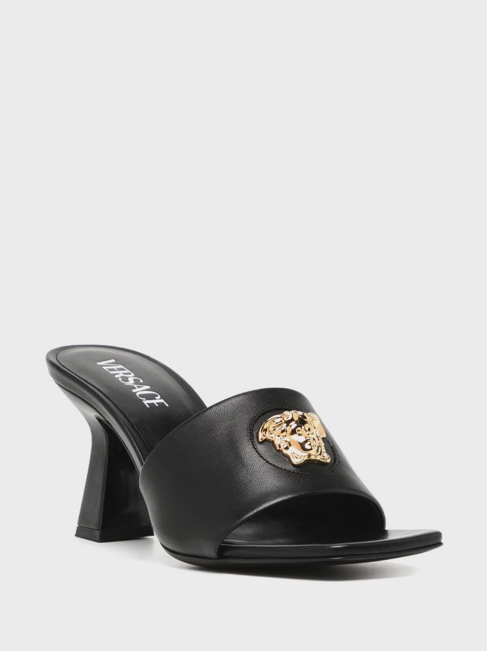 VERSACE MEDUSA SQUARE TOE MULES BLACK/GOLD