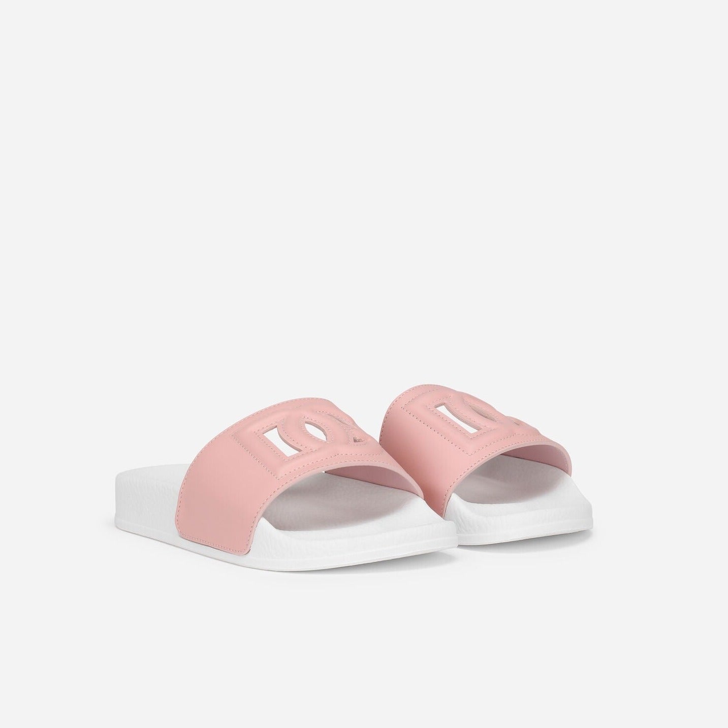 DOLCE & GABBANA KIDS LEATHER DG MILLENNIAL SLIDE PINK