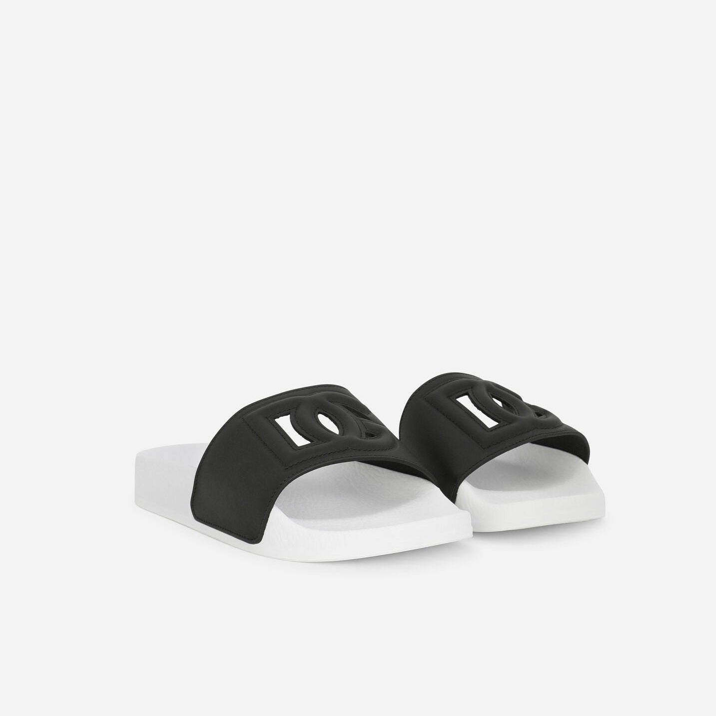 DOLCE & GABBANA KIDS LEATHER DG MILLENNIAL SLIDE BLACK