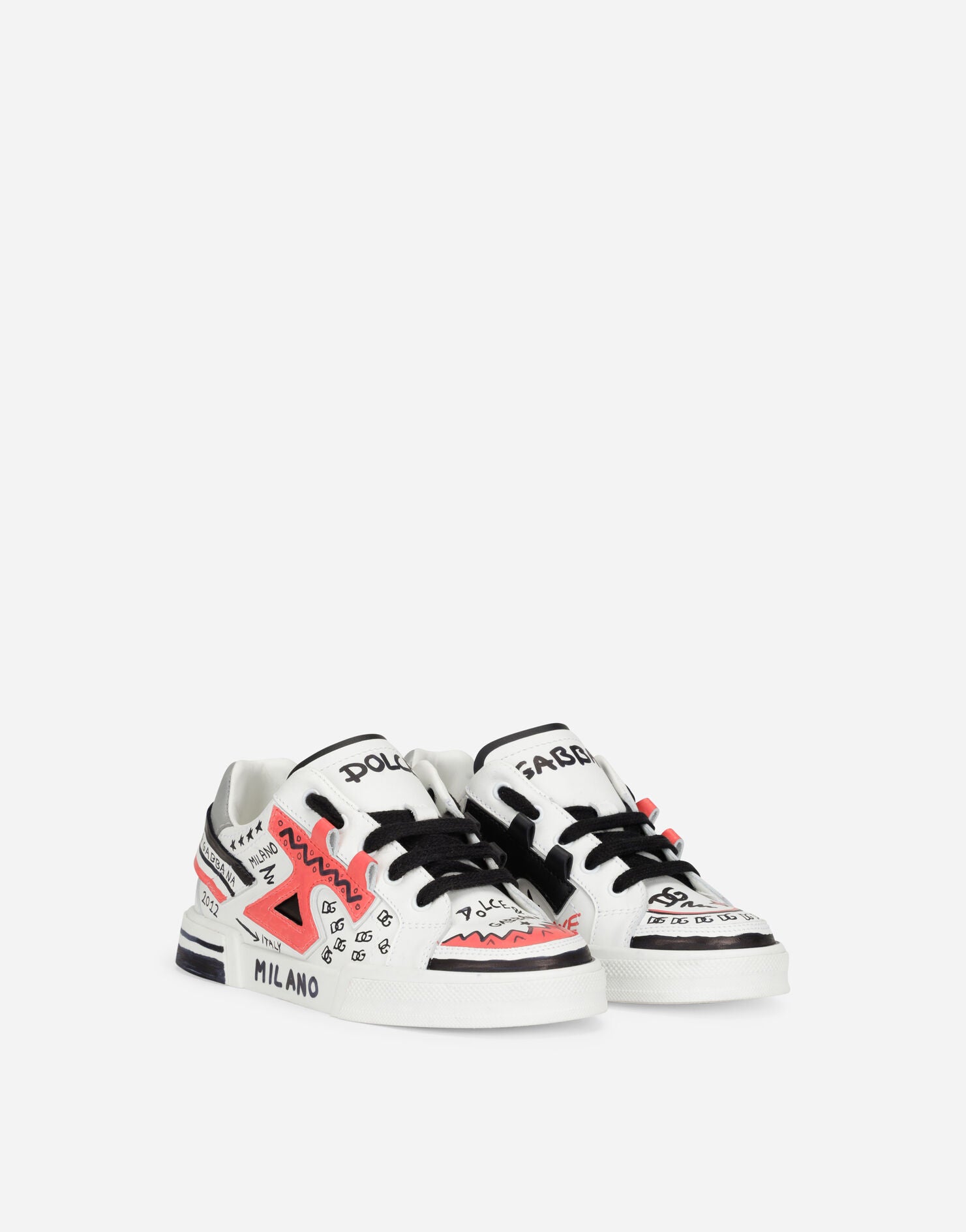 DOLCE & GABBANA KIDS PRINTED PORTOFINO SNEAKER WHITE MULTICOLOR