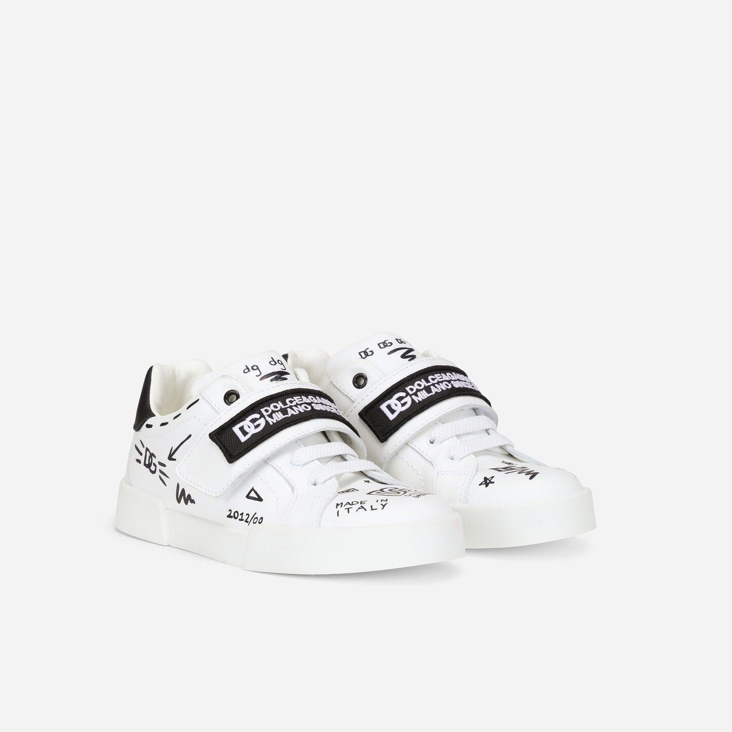 DOLCE & GABBANA KIDS CALFSKIN PORTOFINO SNEAKERS BLACK/WHITE