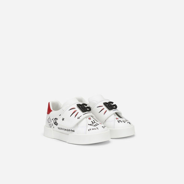 DOLCE & GABBANA KIDS MIXED MATERIAL COLOR BLOCK SNEAKERS BLUE/RED/WHITE