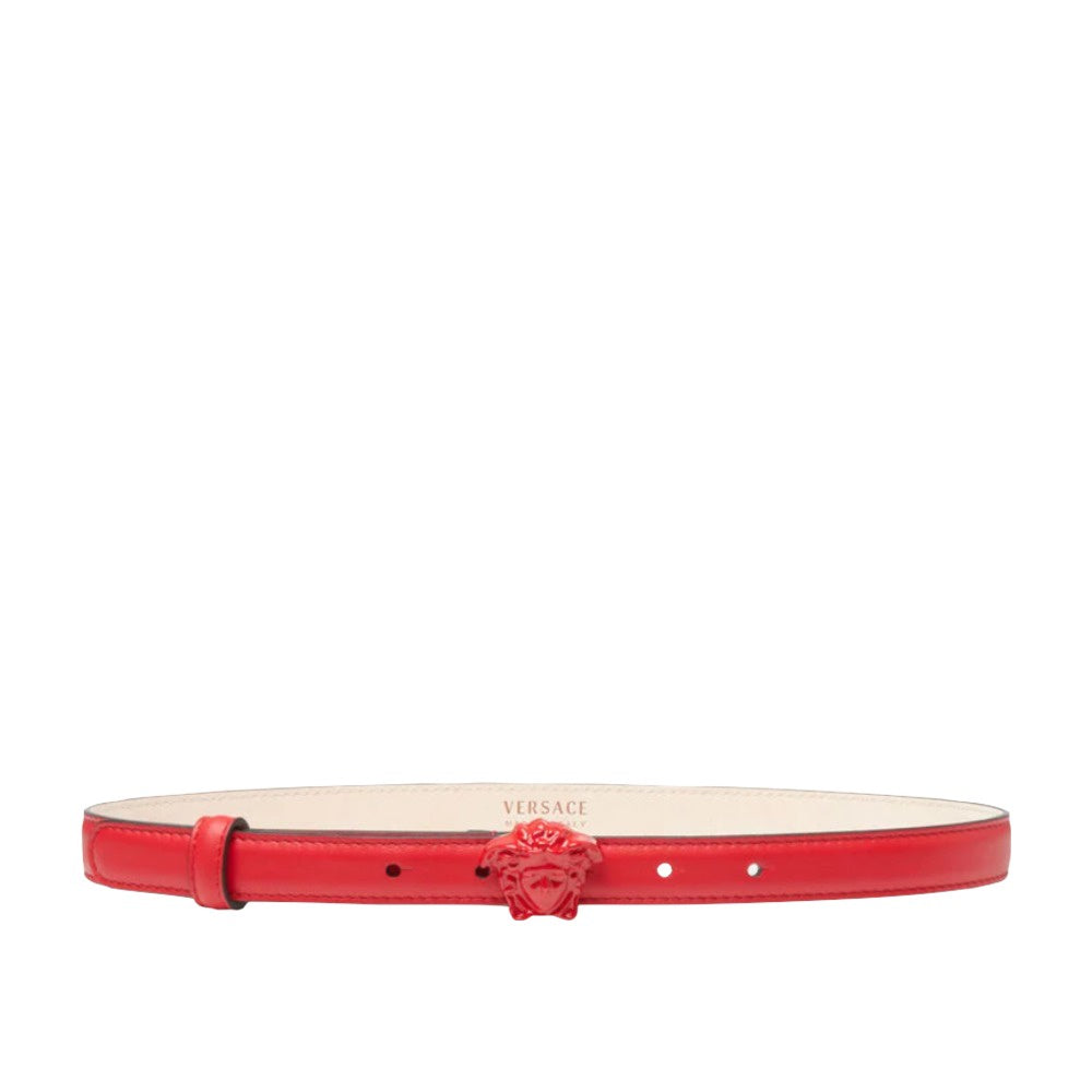 VERSACE LA MEDUSA LEATHER BELT SCARLET RED-GOLD