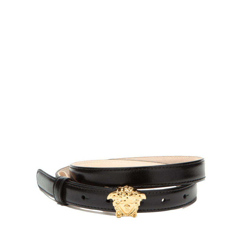 Versace Women's La Medusa Leather Belt - Black Gold - Size Medium - Fall Sale