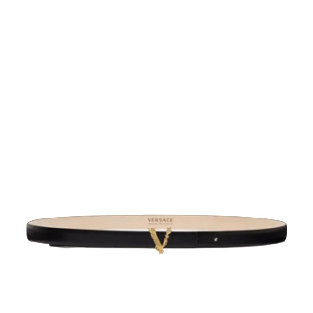 VERSACE VIRTUS LOGO THIN WAIST BELT GOLD-BLACK