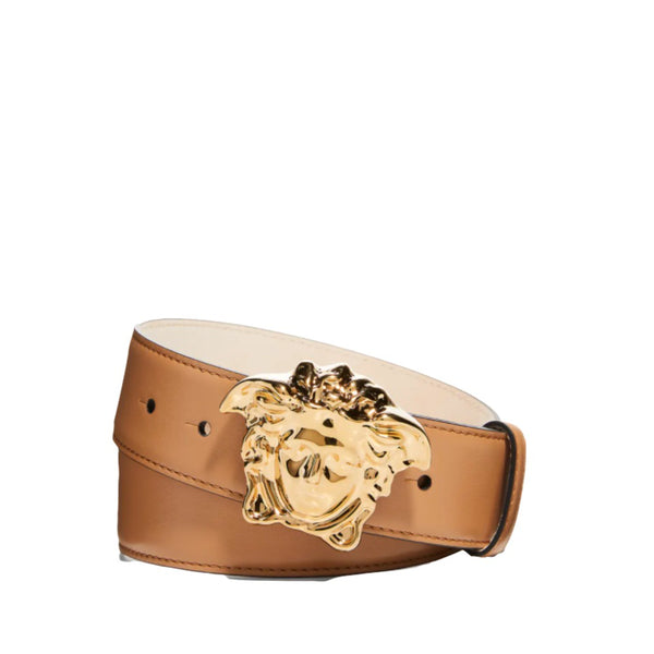 VERSACE LA MEDUSA LEATHER BELT CARAMEL-ORO