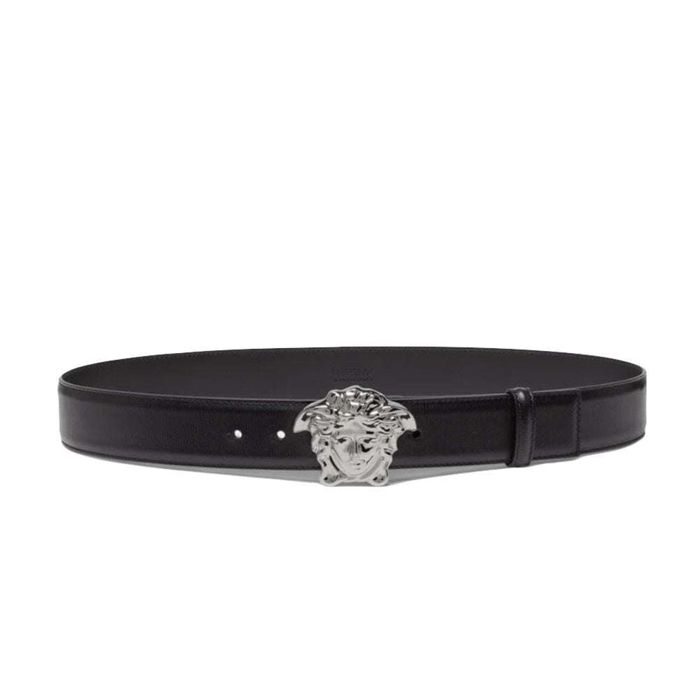 VERSACE LA MEDUSA LEATHER BELT BLACK-CHROME