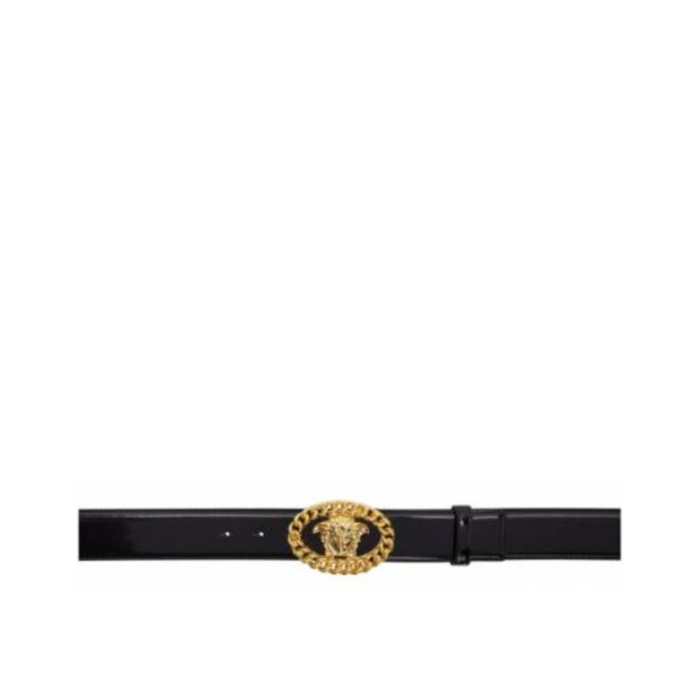 VERSACE ROUND MEDUSA BELT BLACK-GOLD