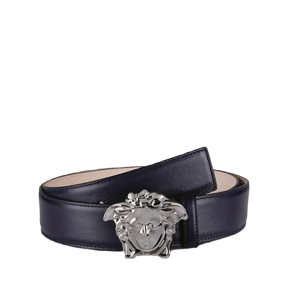 VERSACE PALAZZO MEDUSA LEATHER BELT NAVY