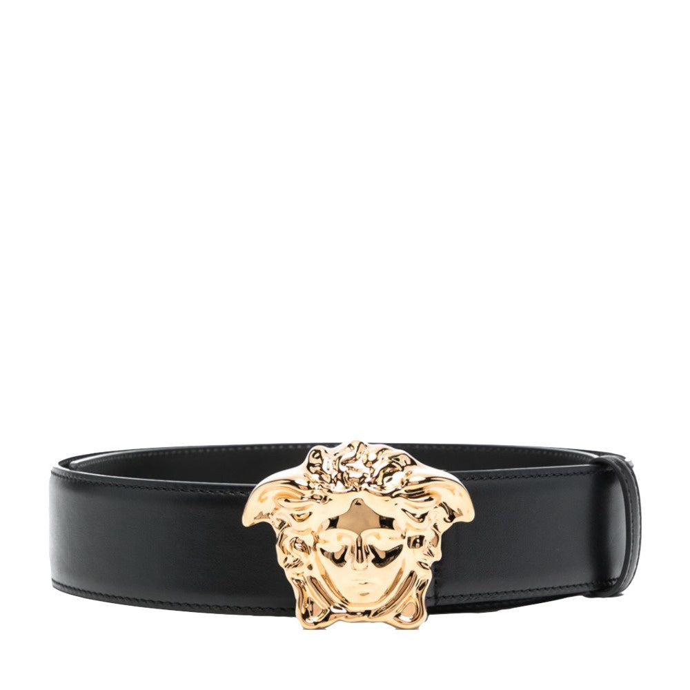 VERSACE LA MEDUSA LEATHER BELT NERO-GOLD