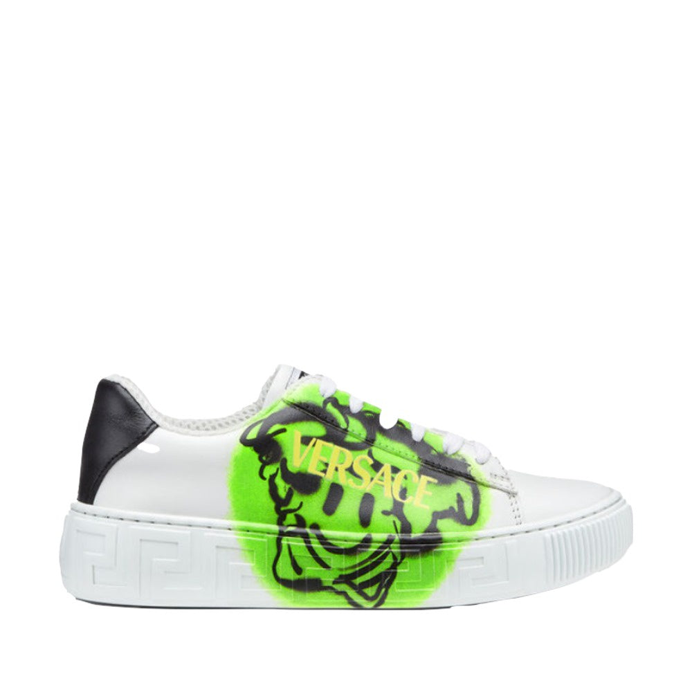 VERSACE KIDS MEDUSA TAG SNEAKERS WHITE-LIME